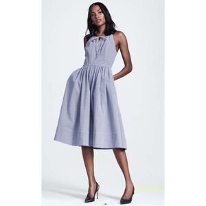 NWT Brooks Brothers Gingham seersucker Blue and white Dress with Tie Neck